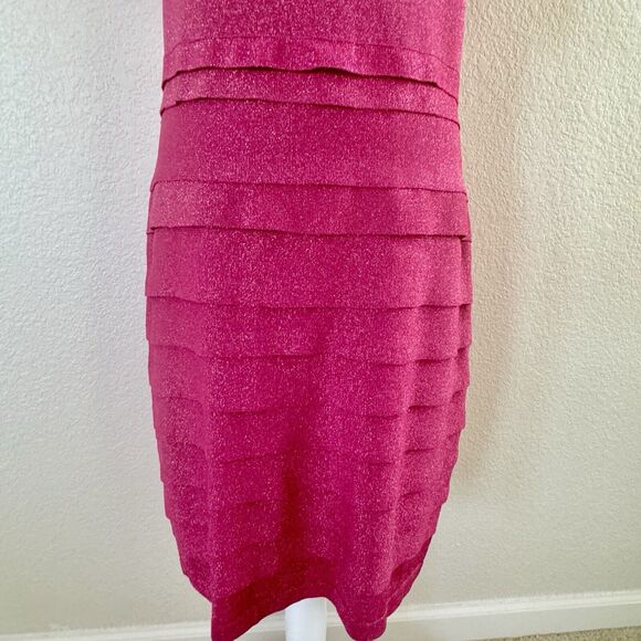 Carmen Marc Valvo Size Large Hot Pink Glitter Ruffle Skirt Dress Swift Tour - Picture 3 of 13